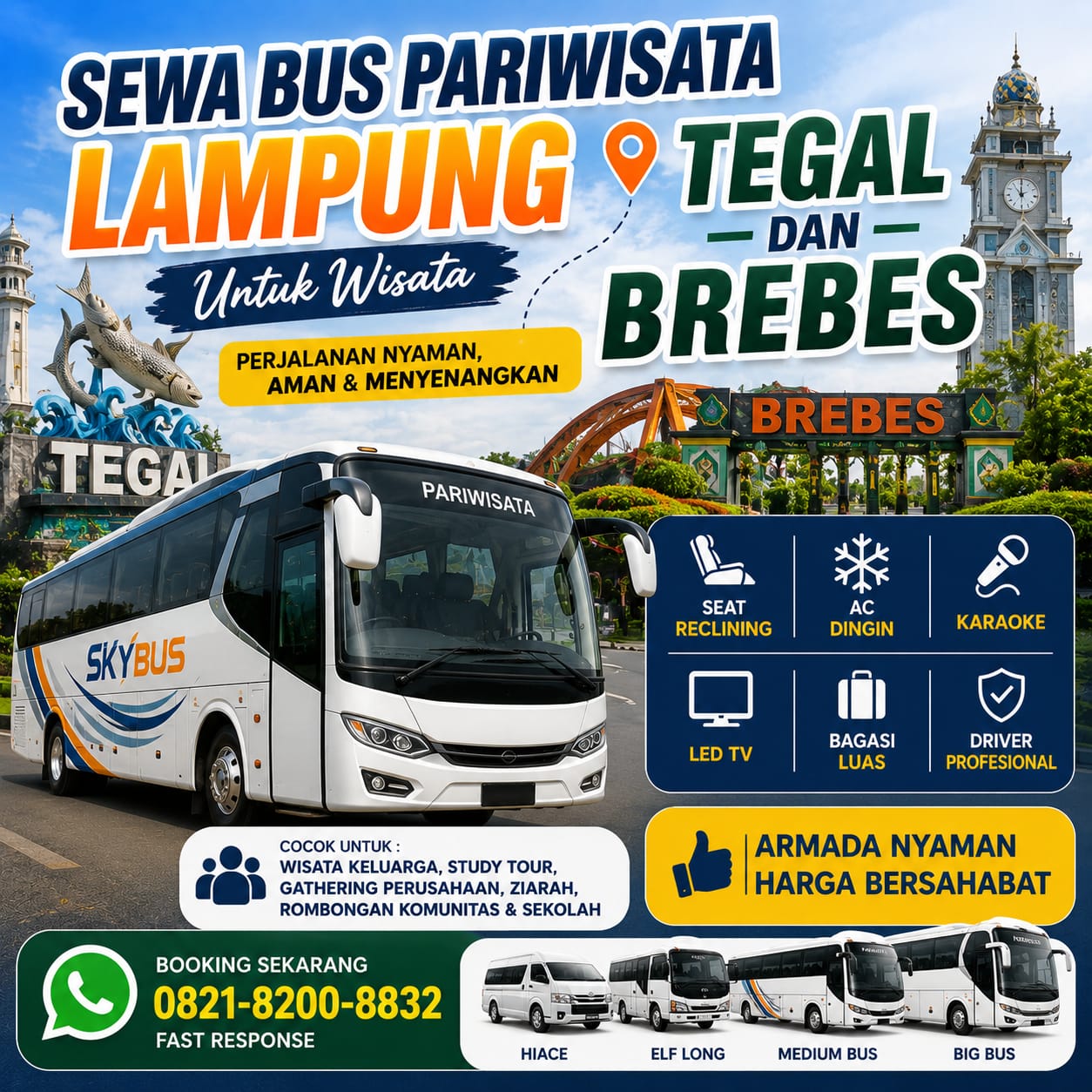 Sewa Bus Pariwisata Lampung untuk wisata Tegal dan Brebes